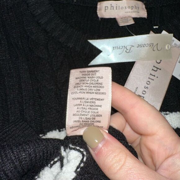 Philosophy Women’s Black White Stripe Cable Knit Sweater Size Medium NWT - Picture 7 of 10